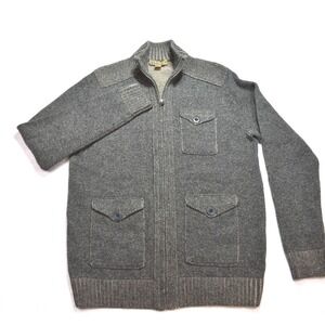 Blue Pronto Uomo Mens Wool Full Zip Sweater Gray Mock Neck Minimalist Cardigan M